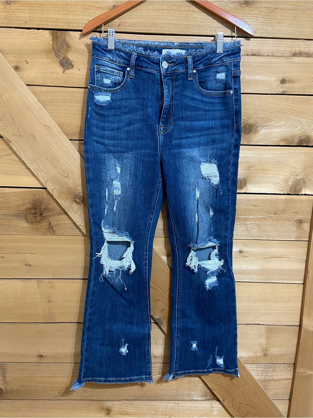 Risen Distressed Kick Flare Jeans